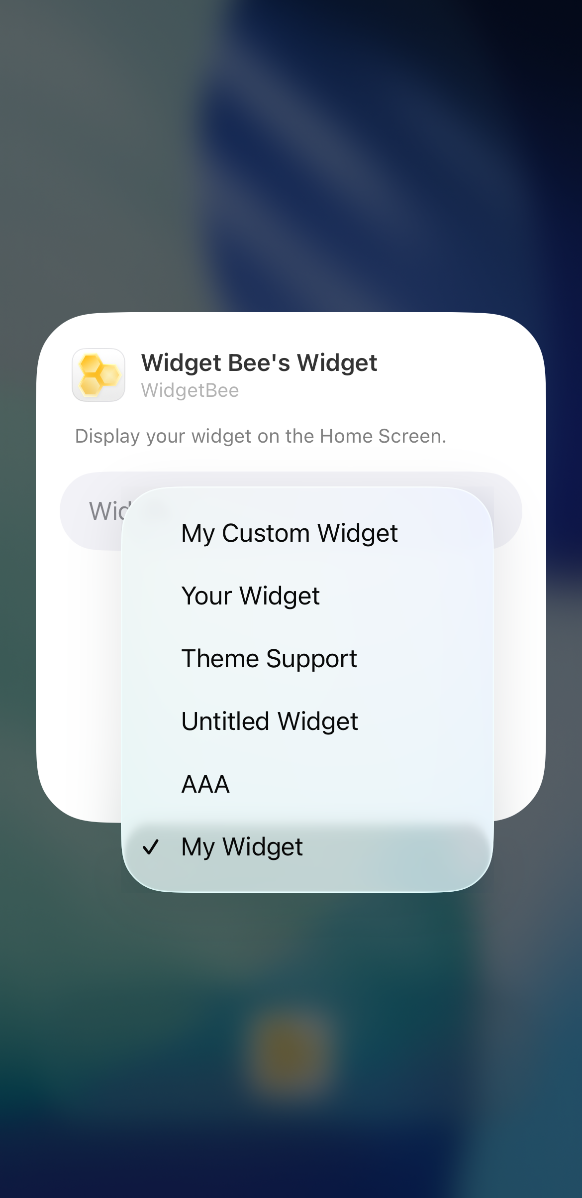 Selecting a custom widget layout configuration from the menu list