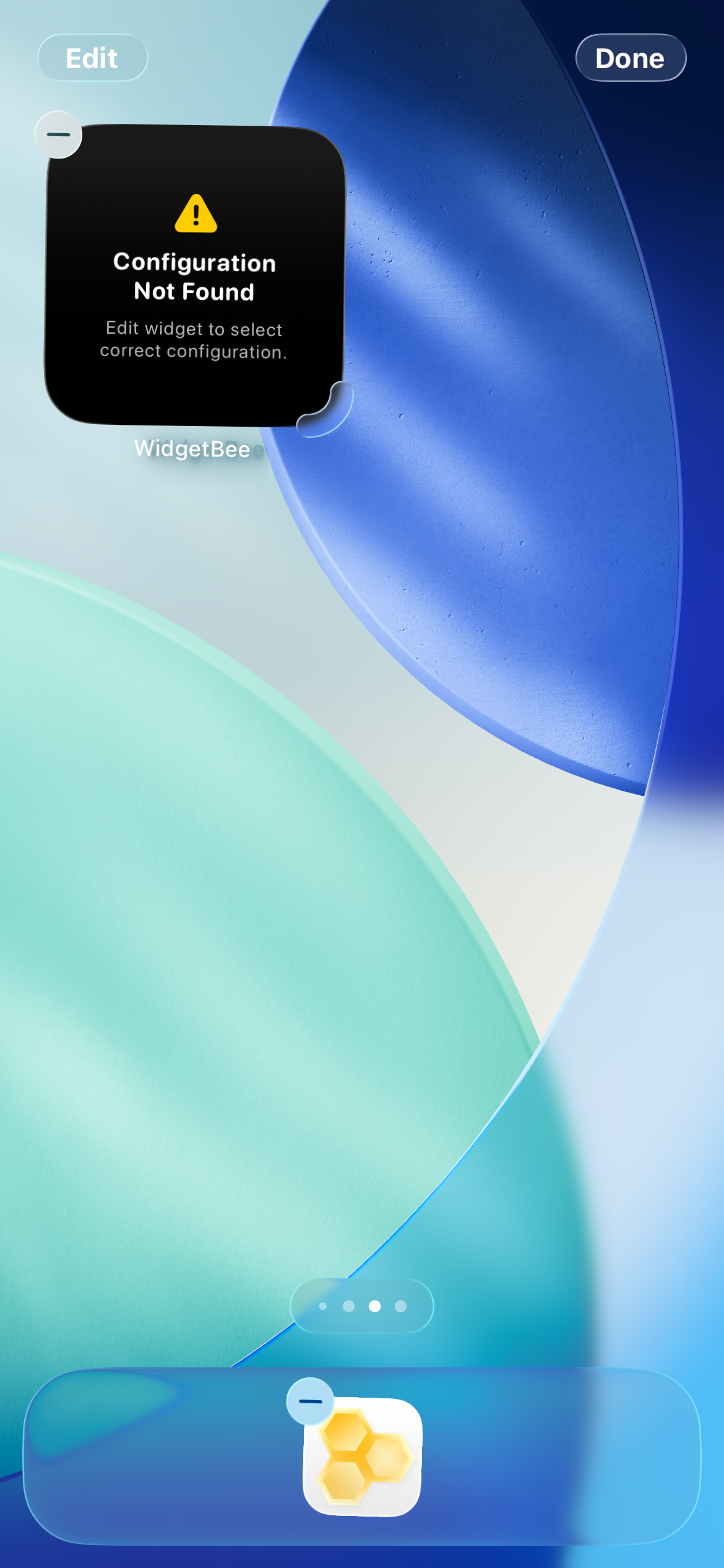 Unconfigured WidgetBee placeholder on the Home Screen