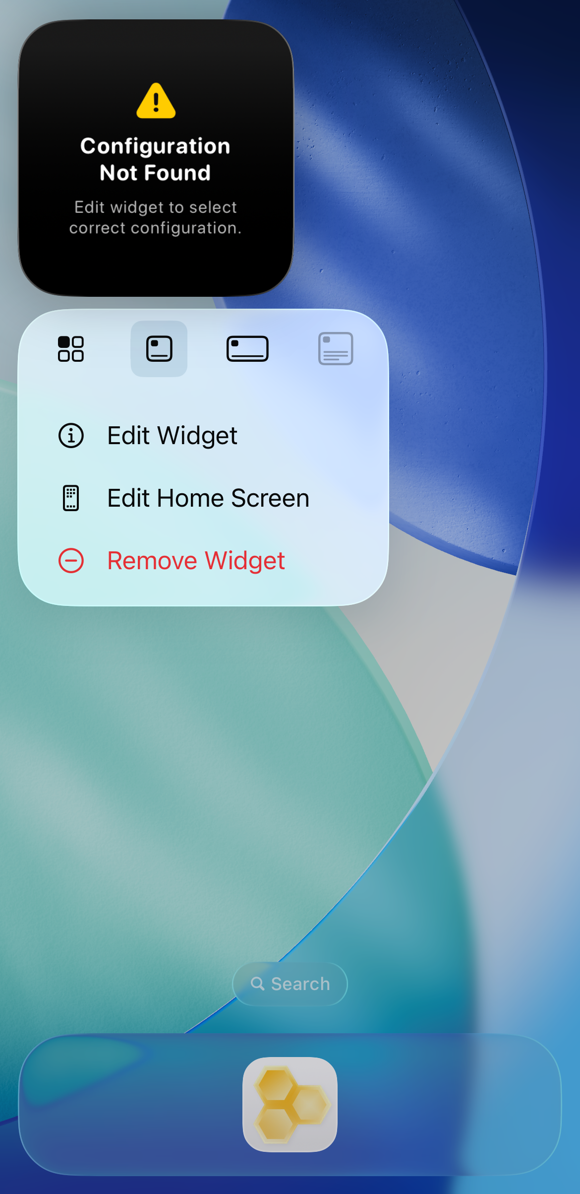 Long-pressing the widget to open the Edit Widget menu option
