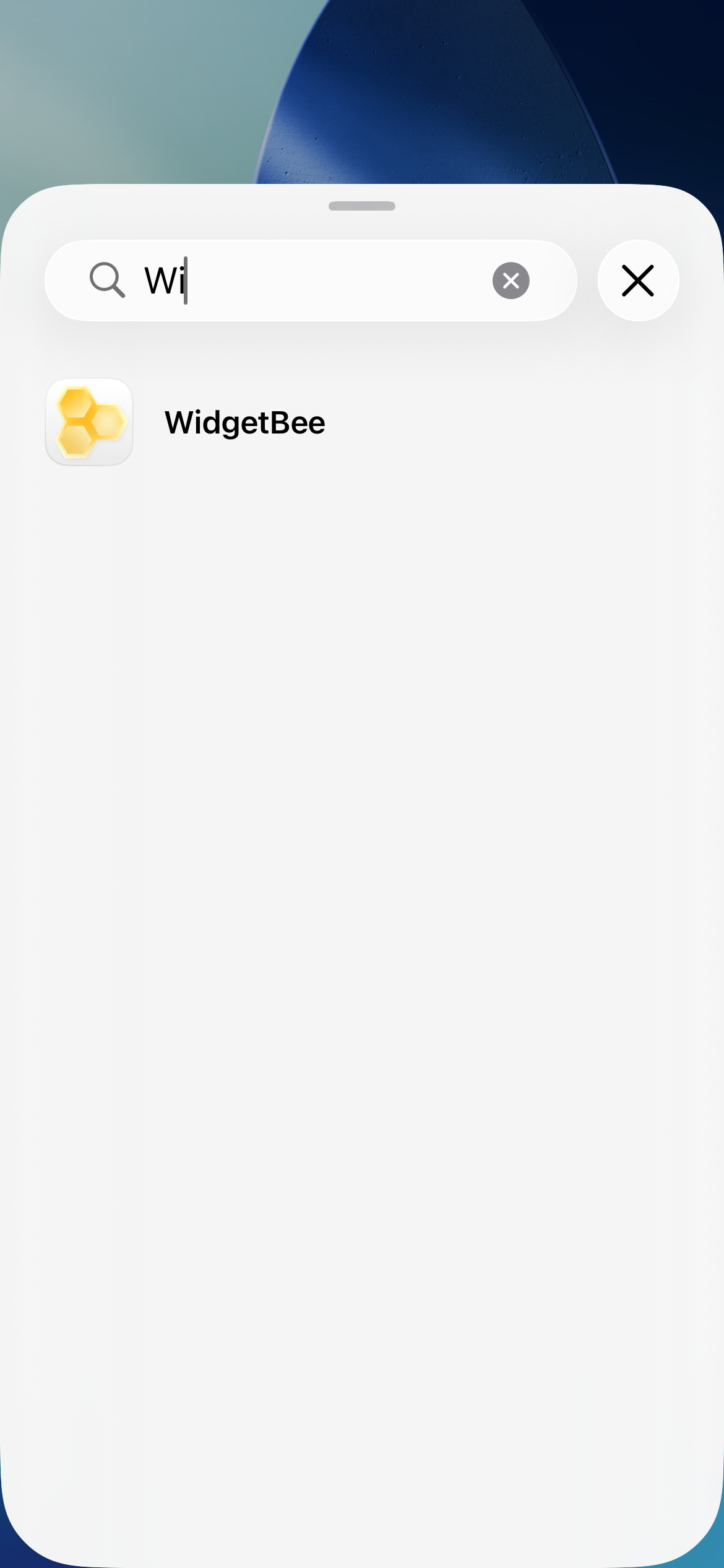 Searching for WidgetBee in the iOS widget gallery