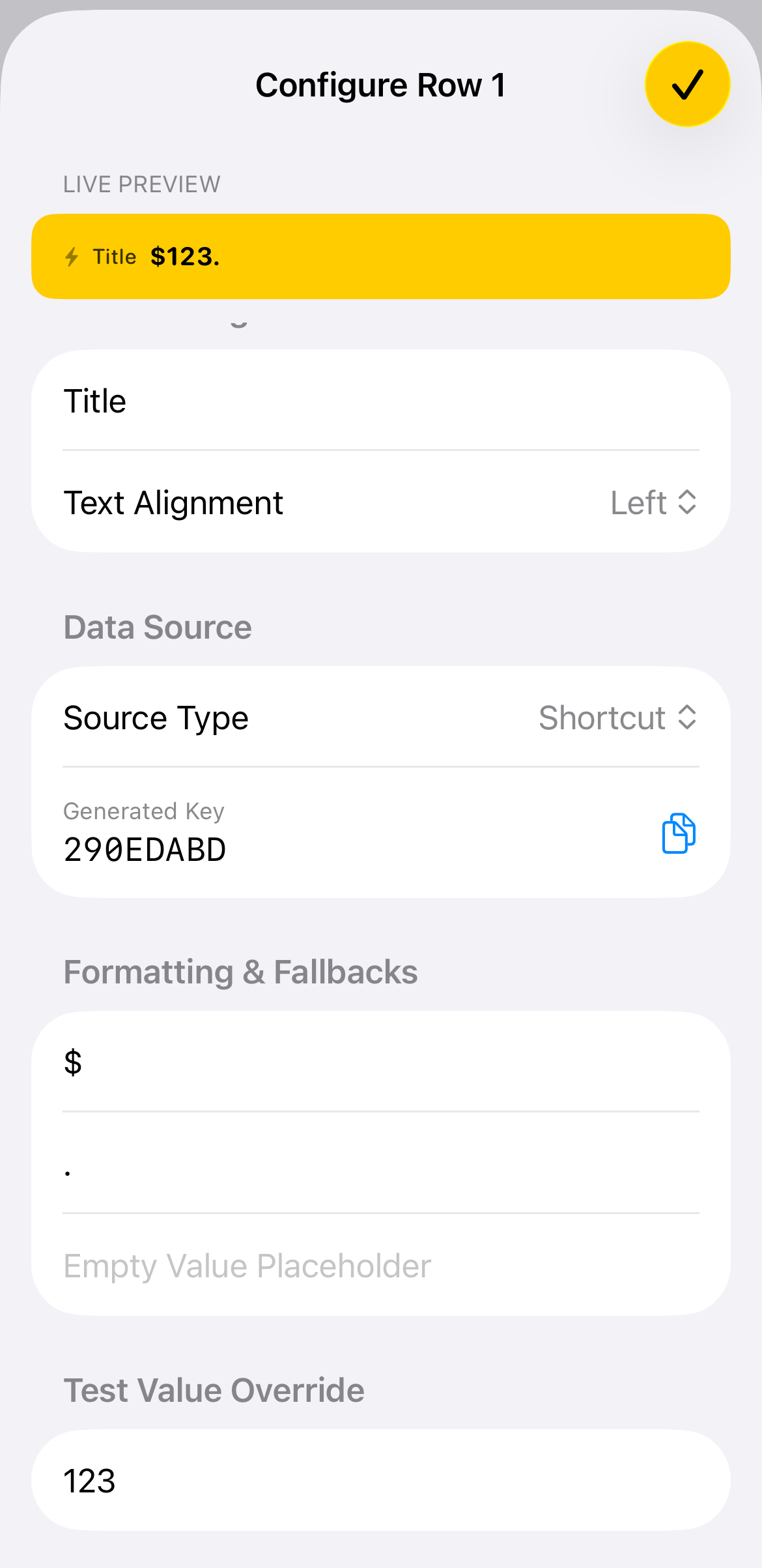Testing prefix and suffix formatting using a test value override