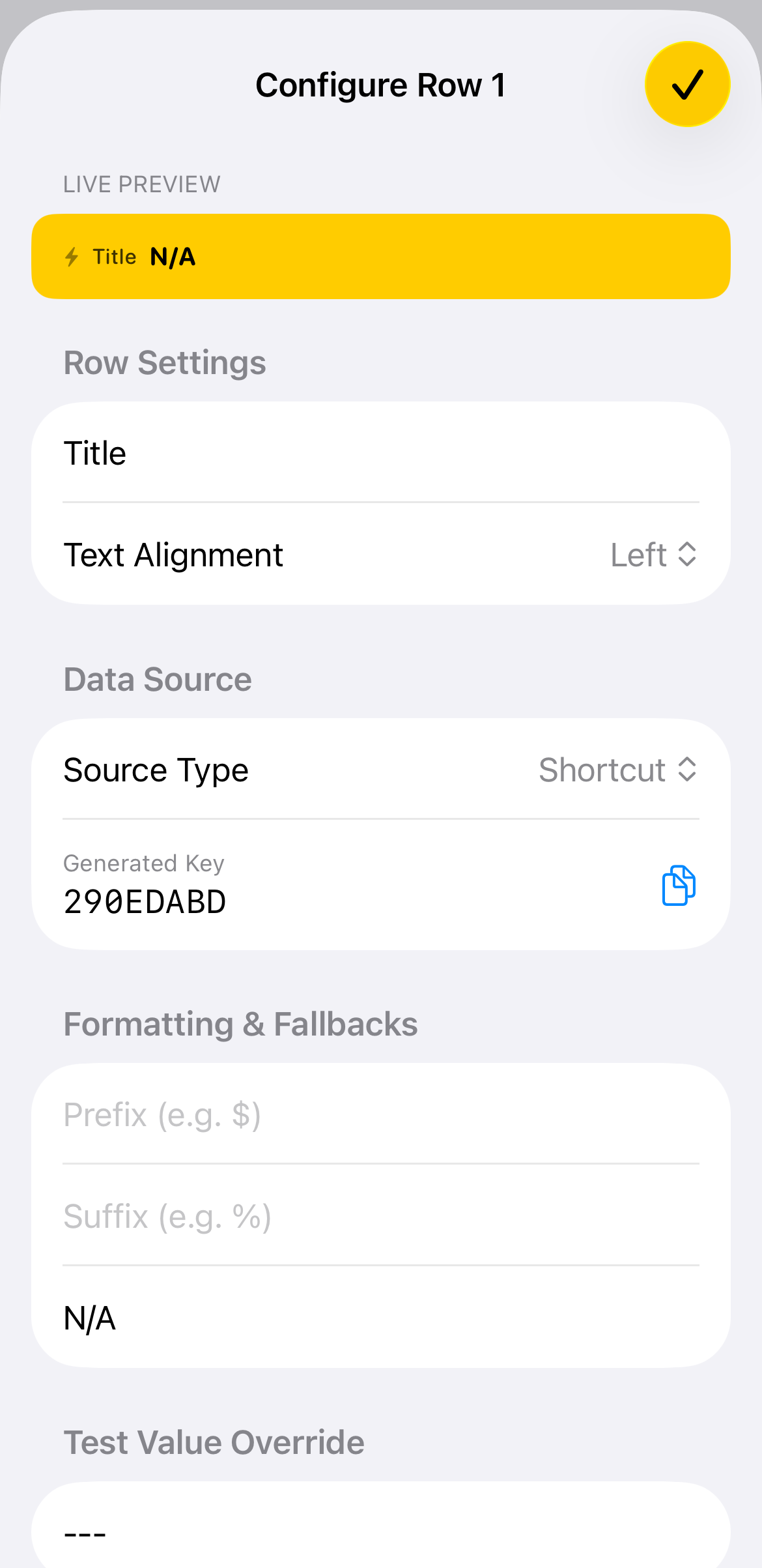 Editing the row title and selecting text alignment options
