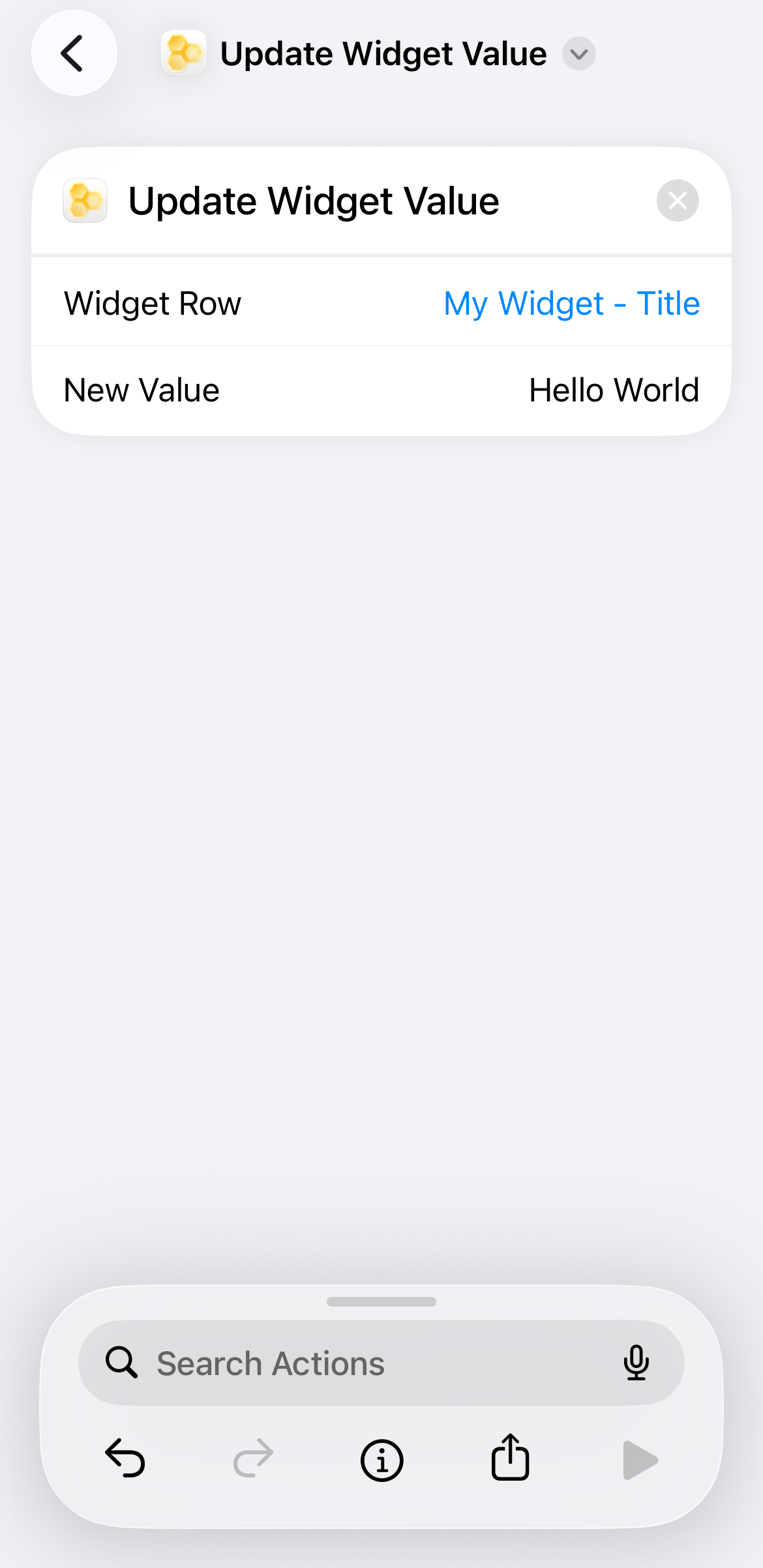 Tapping the play button to execute the widget row update shortcut