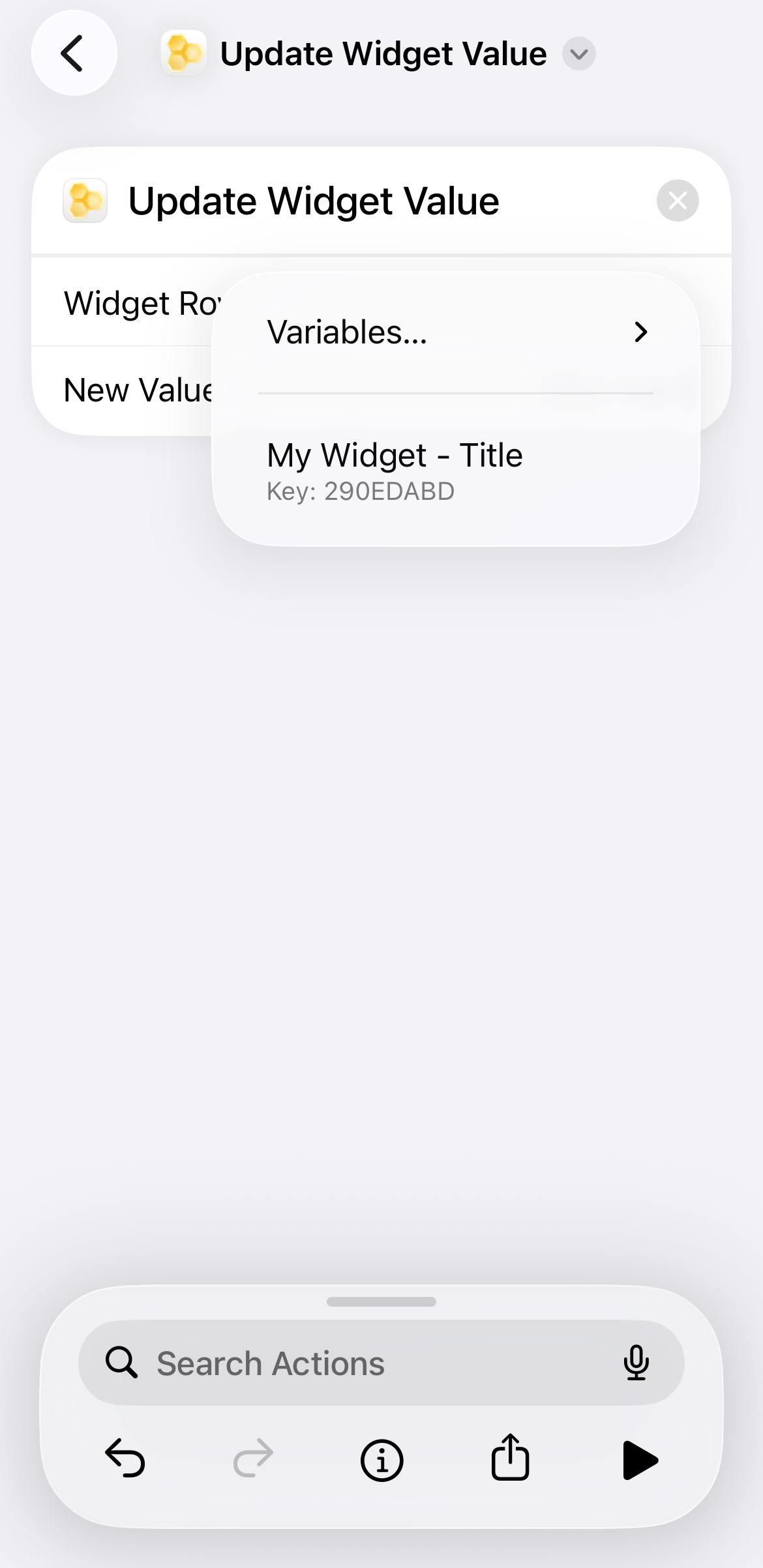 Selecting the target widget data row from the pre-populated list