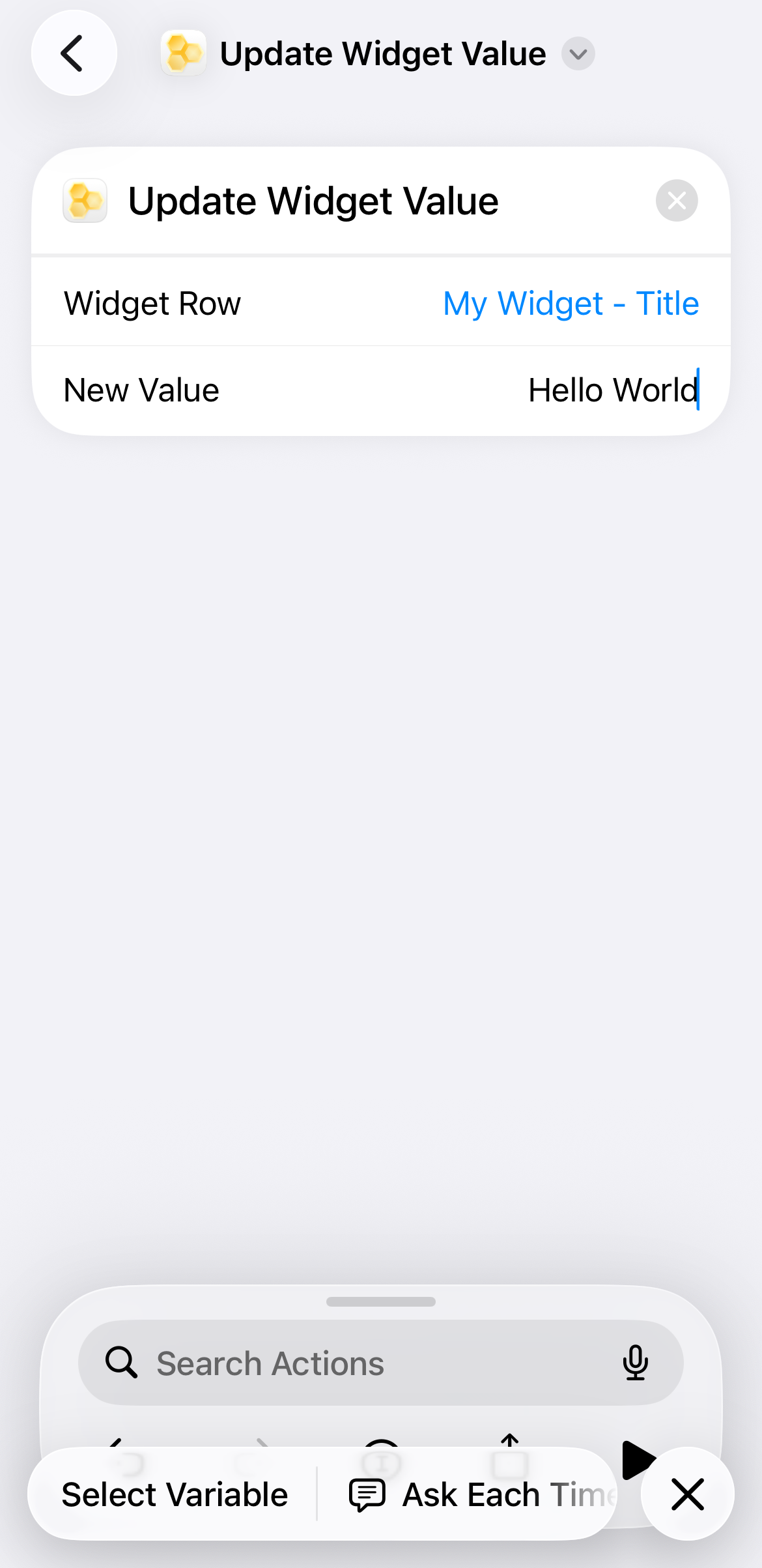 Entering new text content for the selected widget data row