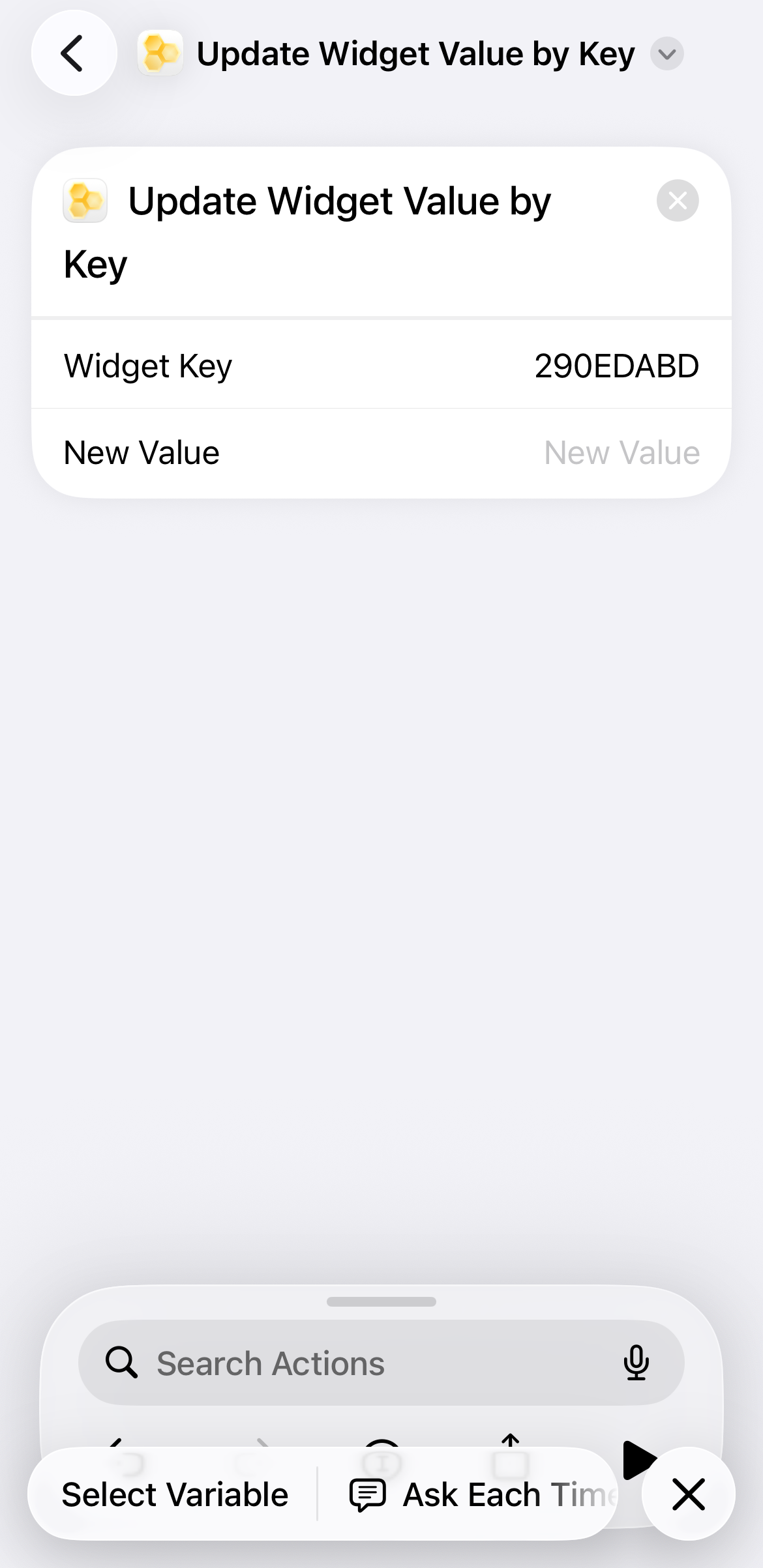 Entering Widget Key into the action block field