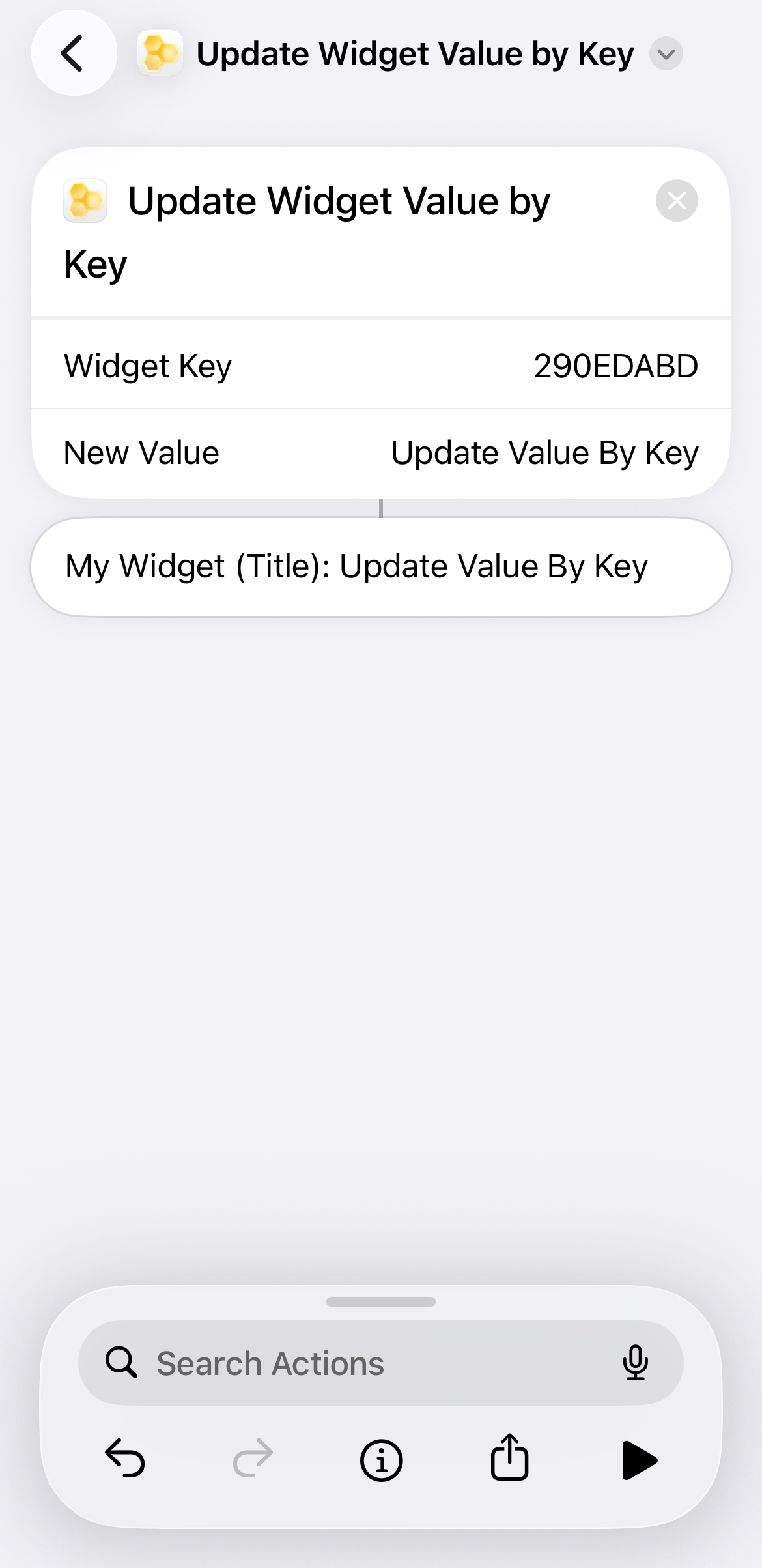 Successful execution result card showing target row and new value